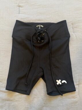 Black Ribbed Drawstring Bike Shorts